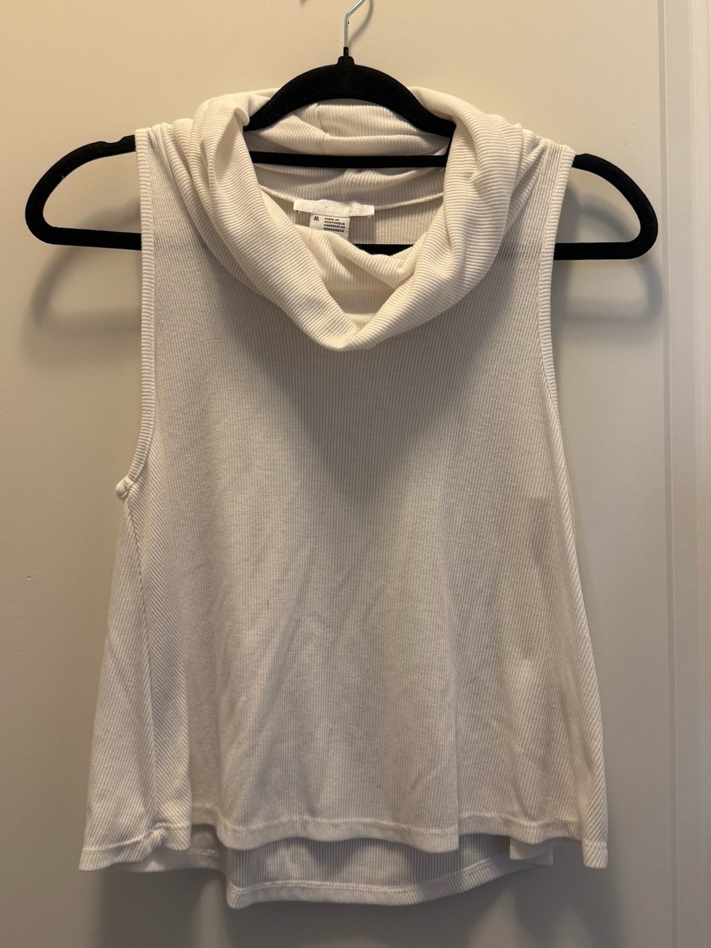 Sleeveless Cowl Neck Ribbed Tank Top - White